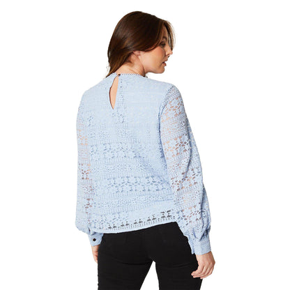 Light Blue - Back - Principles Womens-Ladies Lace Long-Sleeved Top