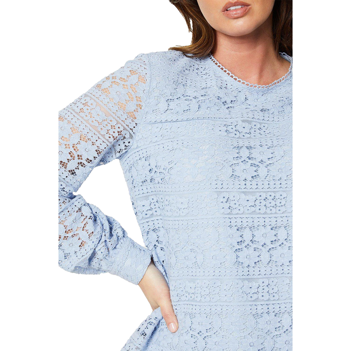 Light Blue - Side - Principles Womens-Ladies Lace Long-Sleeved Top