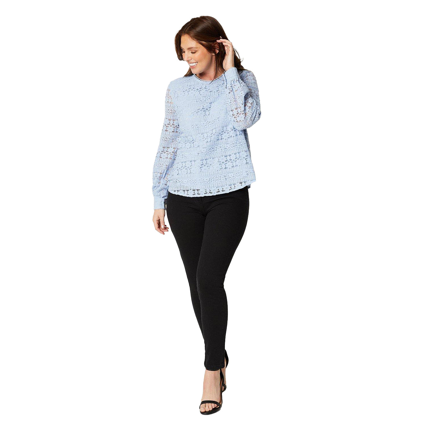 Light Blue - Lifestyle - Principles Womens-Ladies Lace Long-Sleeved Top