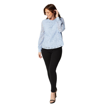 Light Blue - Lifestyle - Principles Womens-Ladies Lace Long-Sleeved Top