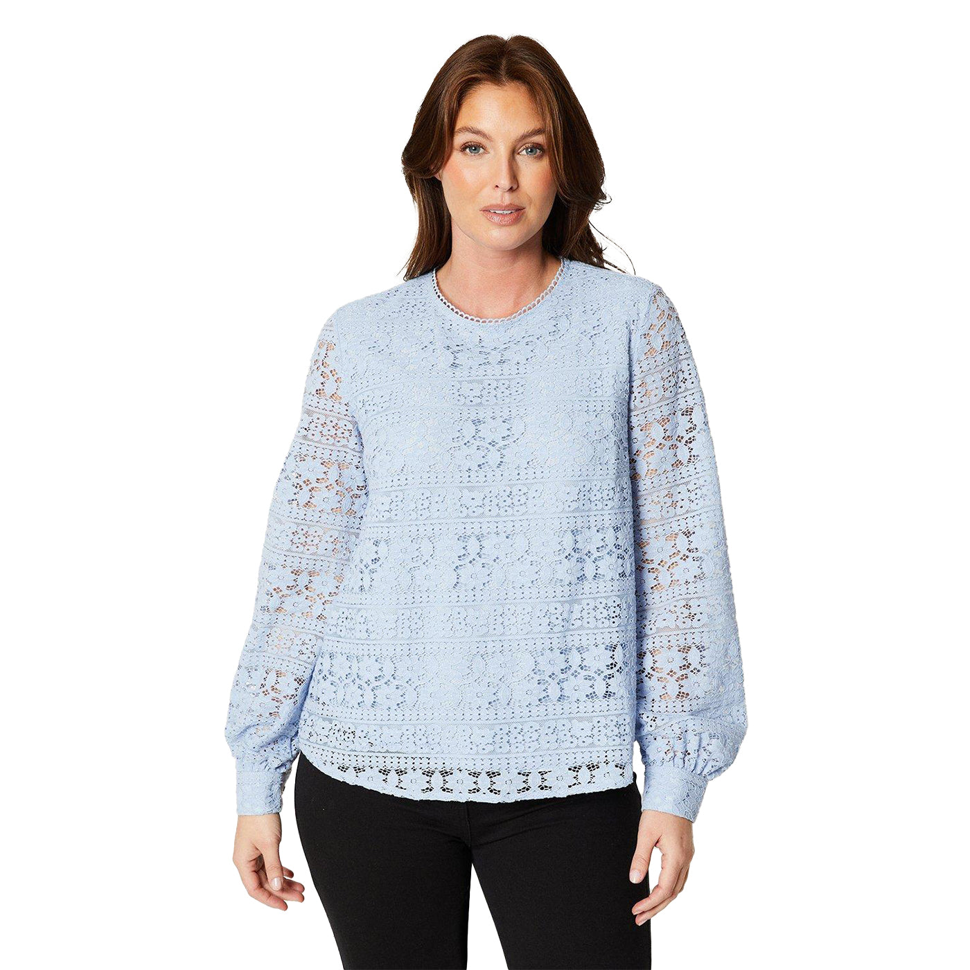 Light Blue - Front - Principles Womens-Ladies Lace Long-Sleeved Top