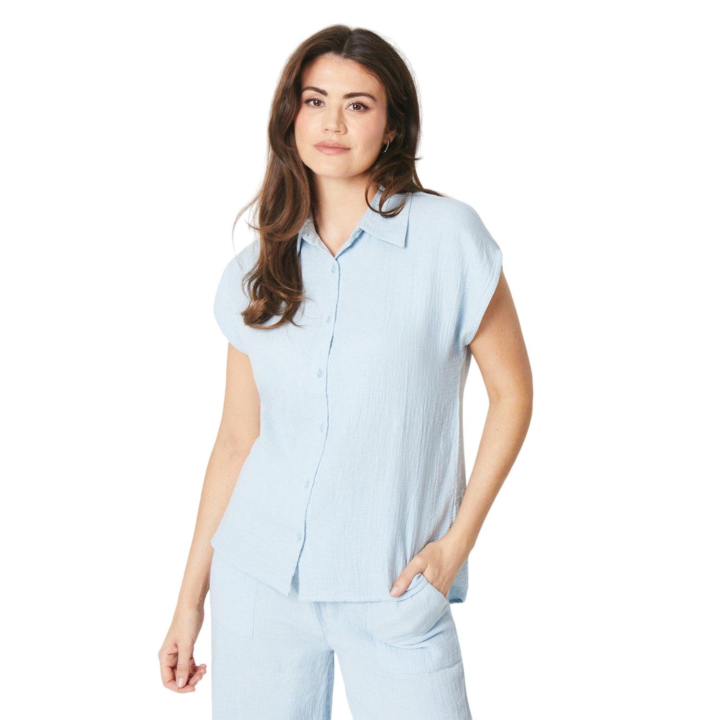 Blue - Front - Principles Womens-Ladies Co Ord Double Gauze Shirt