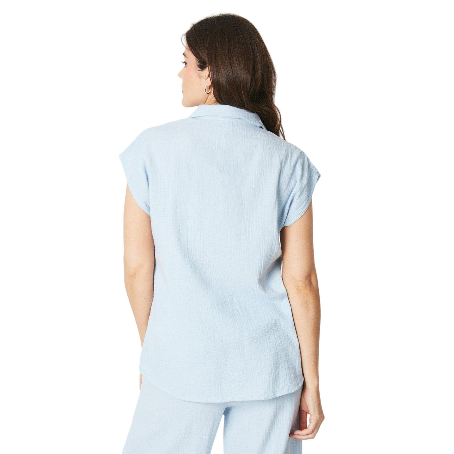 Blue - Back - Principles Womens-Ladies Co Ord Double Gauze Shirt