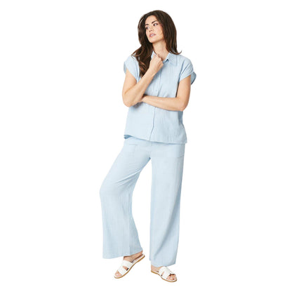 Blue - Side - Principles Womens-Ladies Co Ord Double Gauze Shirt