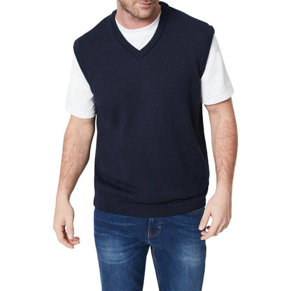 Navy - Front - Maine Mens Premium Knitted Vest Jumper