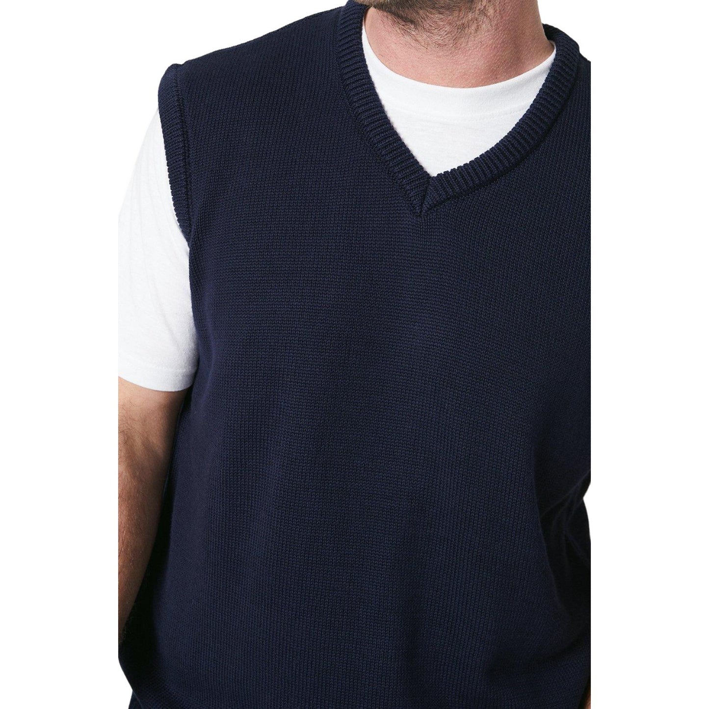Navy - Side - Maine Mens Premium Knitted Vest Jumper