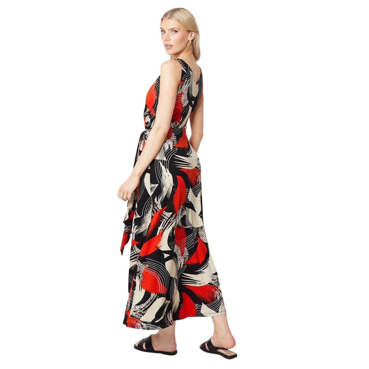 Black-Orange - Back - Principles Womens-Ladies Abstract Waist Tie Maxi Dress