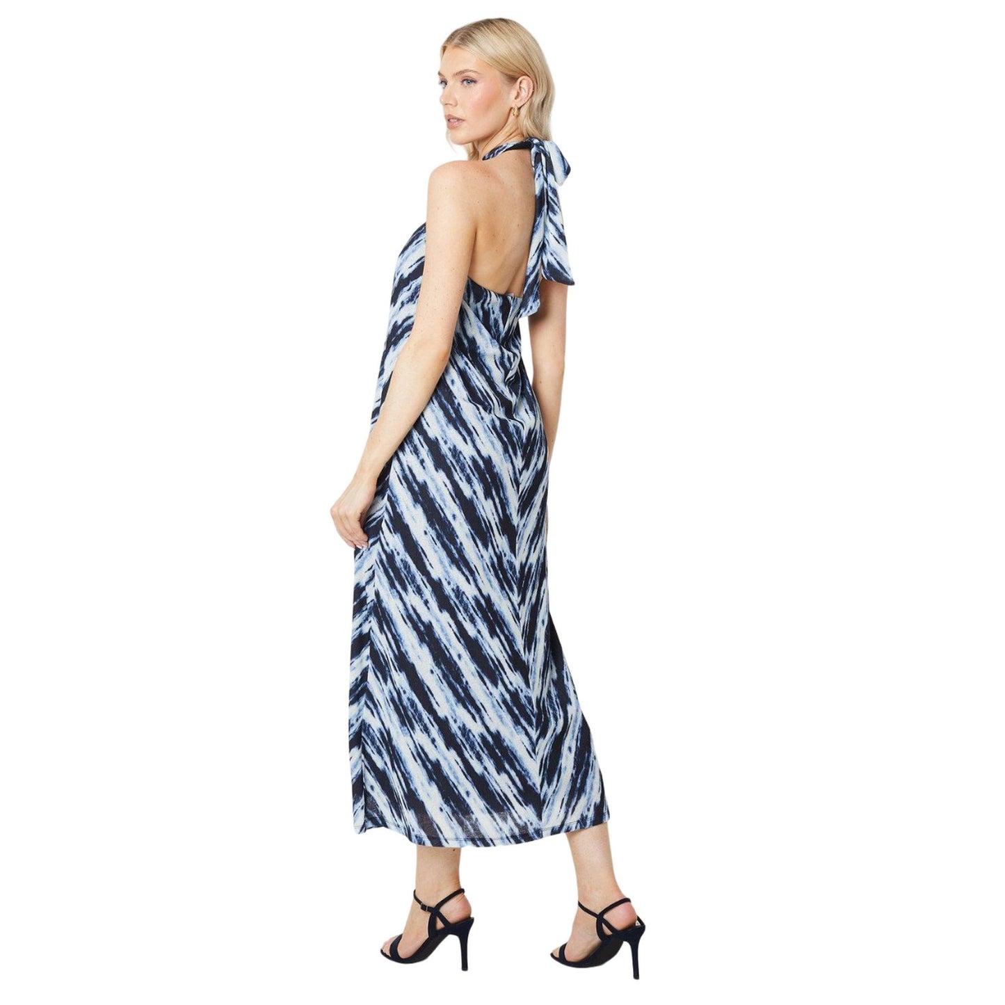 Navy - Back - Principles Womens-Ladies Abstract Halter Neck Midi Dress