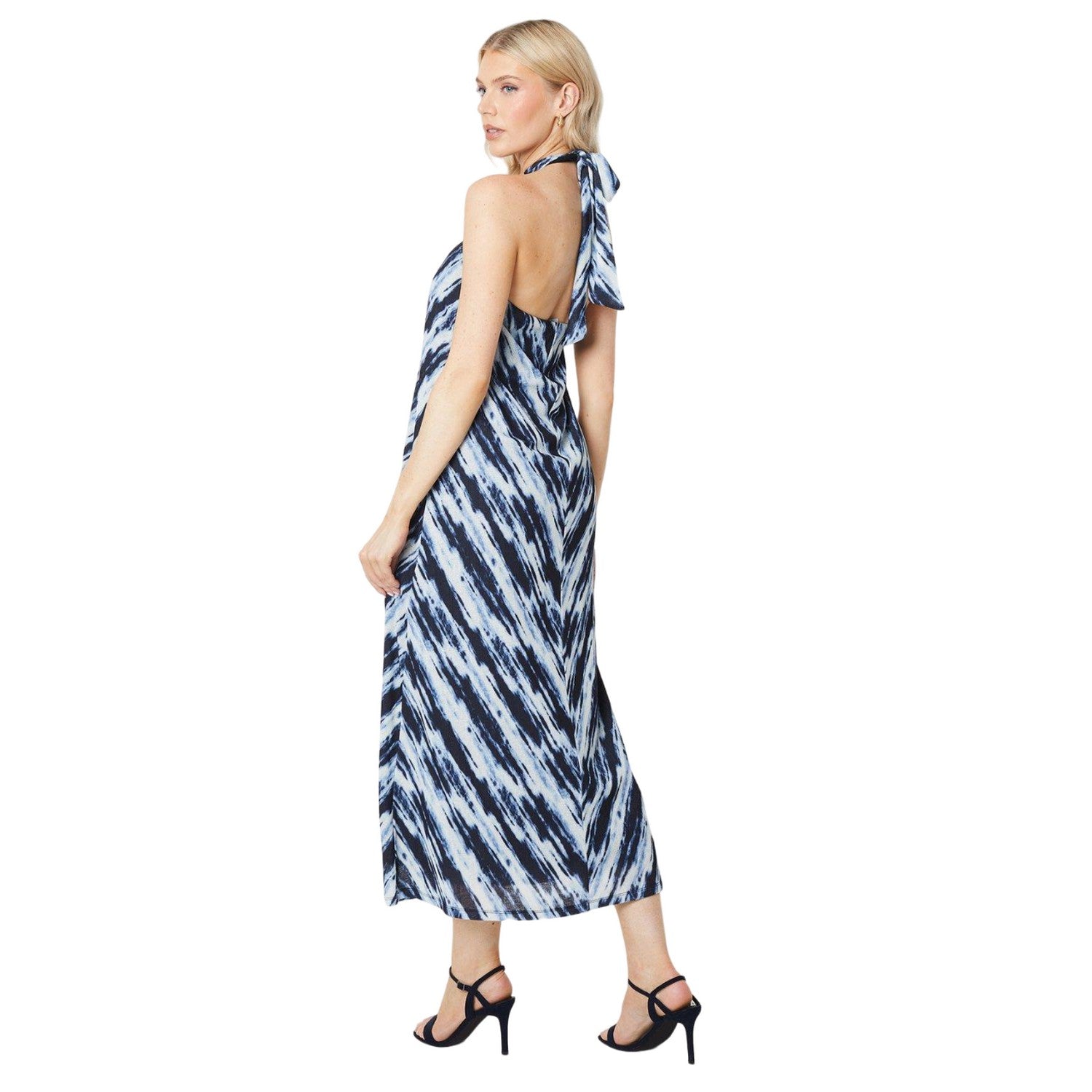 Navy - Back - Principles Womens-Ladies Abstract Halter Neck Midi Dress