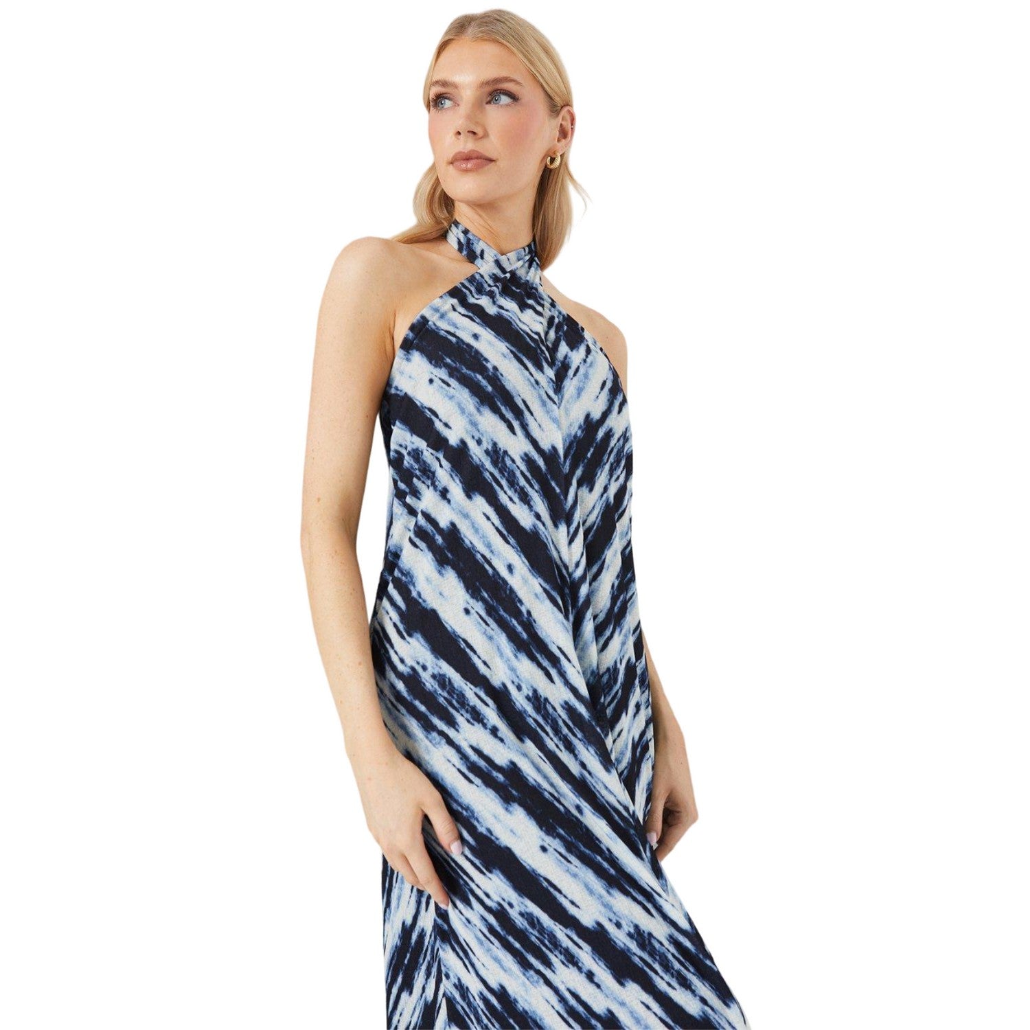 Navy - Side - Principles Womens-Ladies Abstract Halter Neck Midi Dress