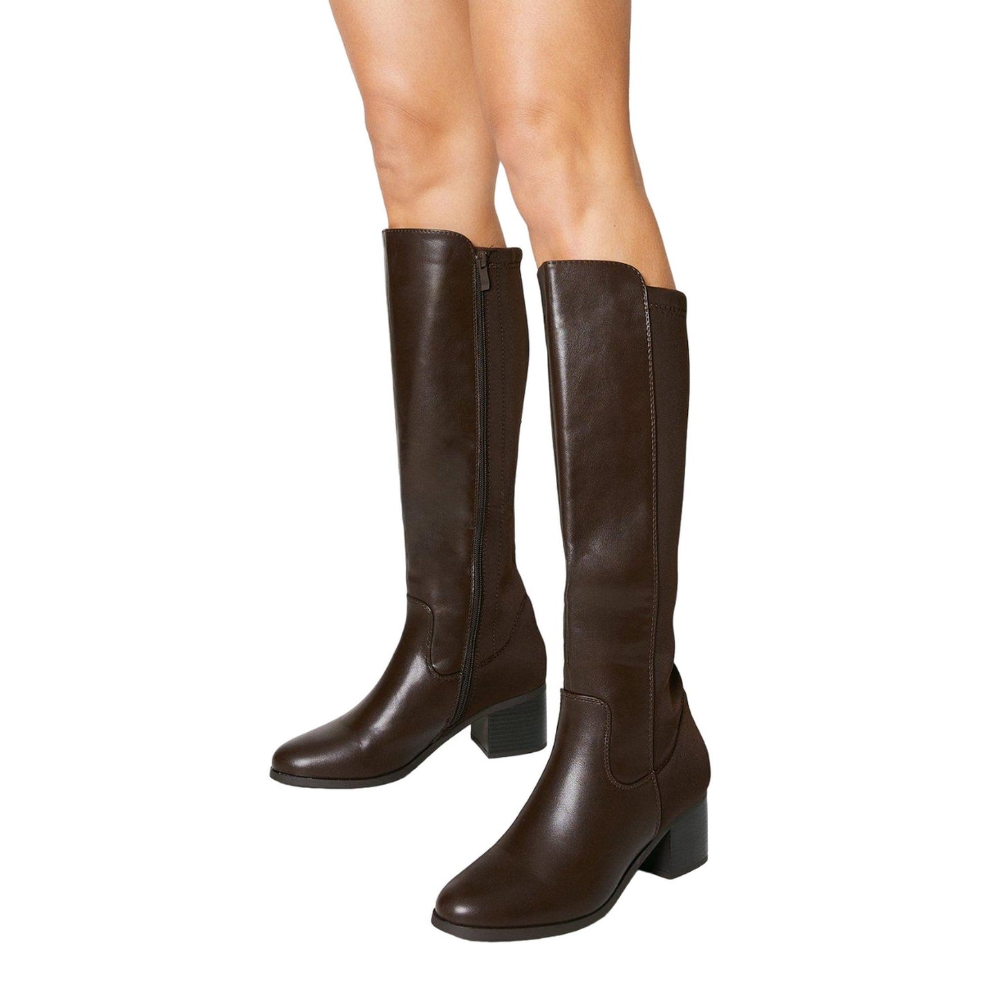 Brown - Front - Principles Womens-Ladies Karina Stretch Back Low Block Heel Knee-High Boots