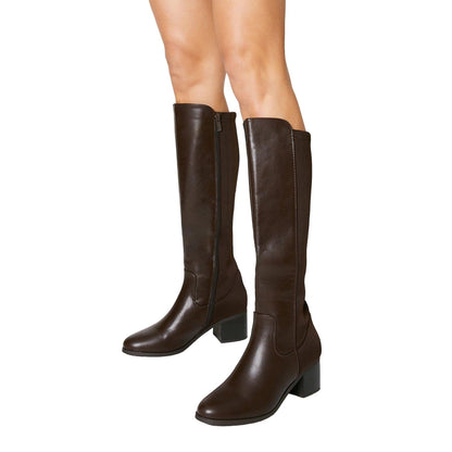 Brown - Front - Principles Womens-Ladies Karina Stretch Back Low Block Heel Knee-High Boots