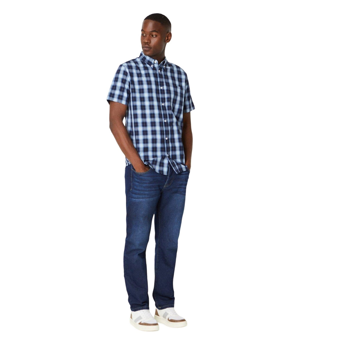 Bright Blue - Side - Maine Mens Shadow Checked Shirt