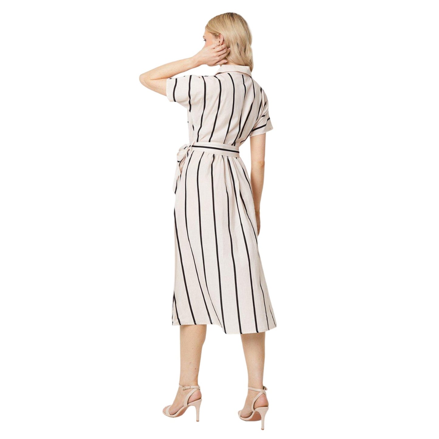 Ivory - Back - Principles Womens-Ladies Linen Blend Wrap Midi Shirt Dress