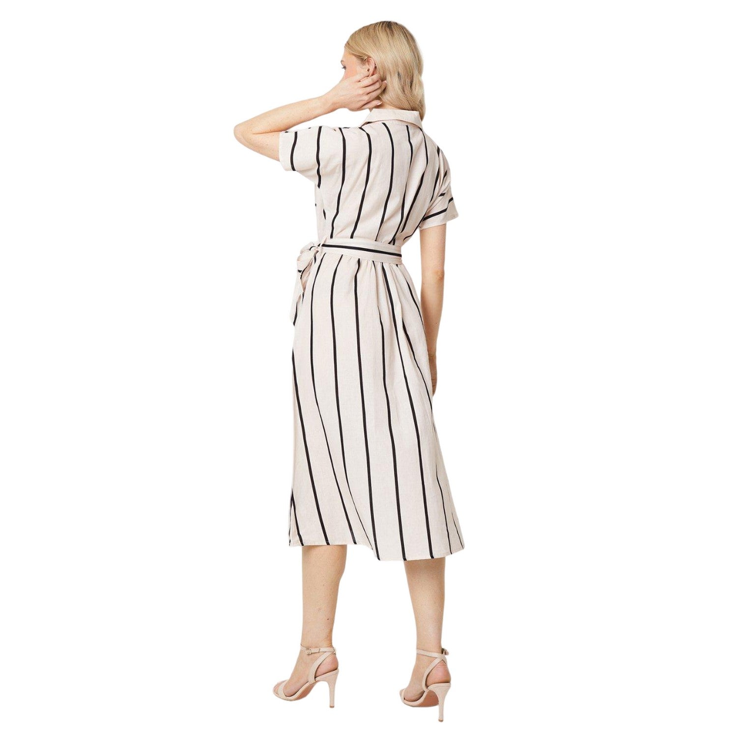 Ivory - Back - Principles Womens-Ladies Linen Blend Wrap Midi Shirt Dress