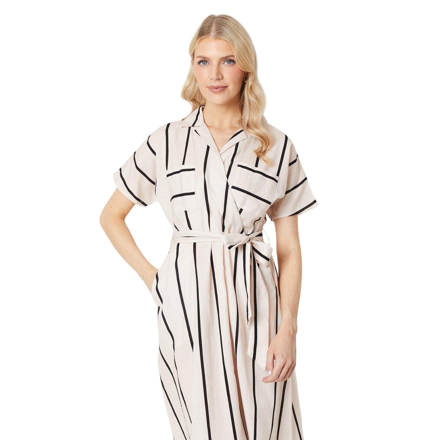 Ivory - Side - Principles Womens-Ladies Linen Blend Wrap Midi Shirt Dress
