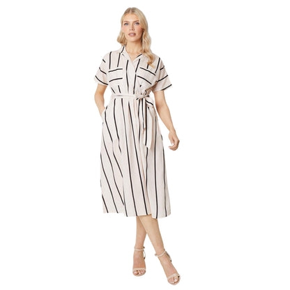 Ivory - Front - Principles Womens-Ladies Linen Blend Wrap Midi Shirt Dress