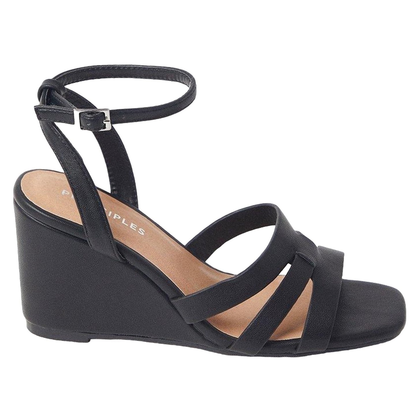 Black - Back - Principles Womens-Ladies Priddy Covered Wedges