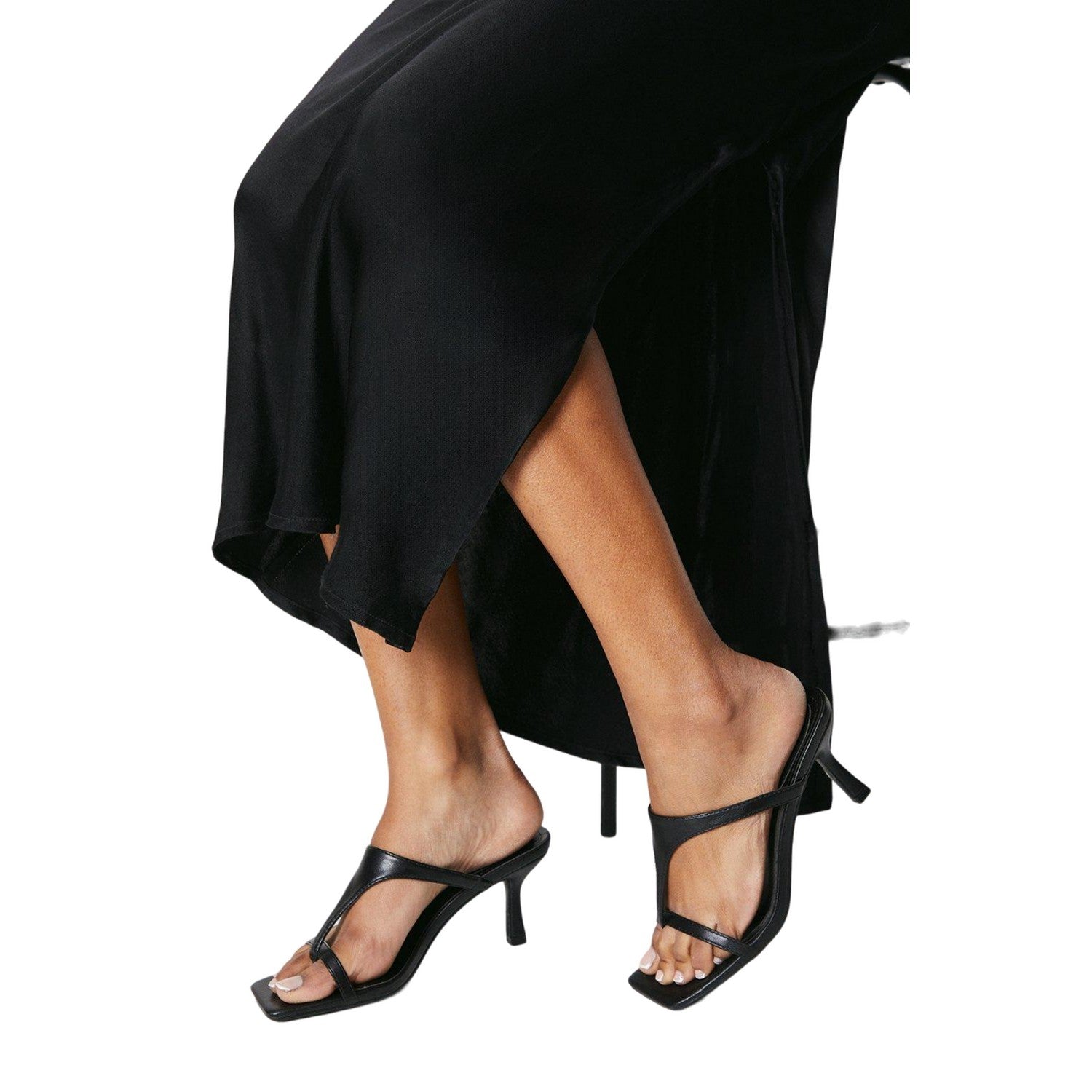 Black - Side - Principles Womens-Ladies Davina Toe Post Medium Heel Mules