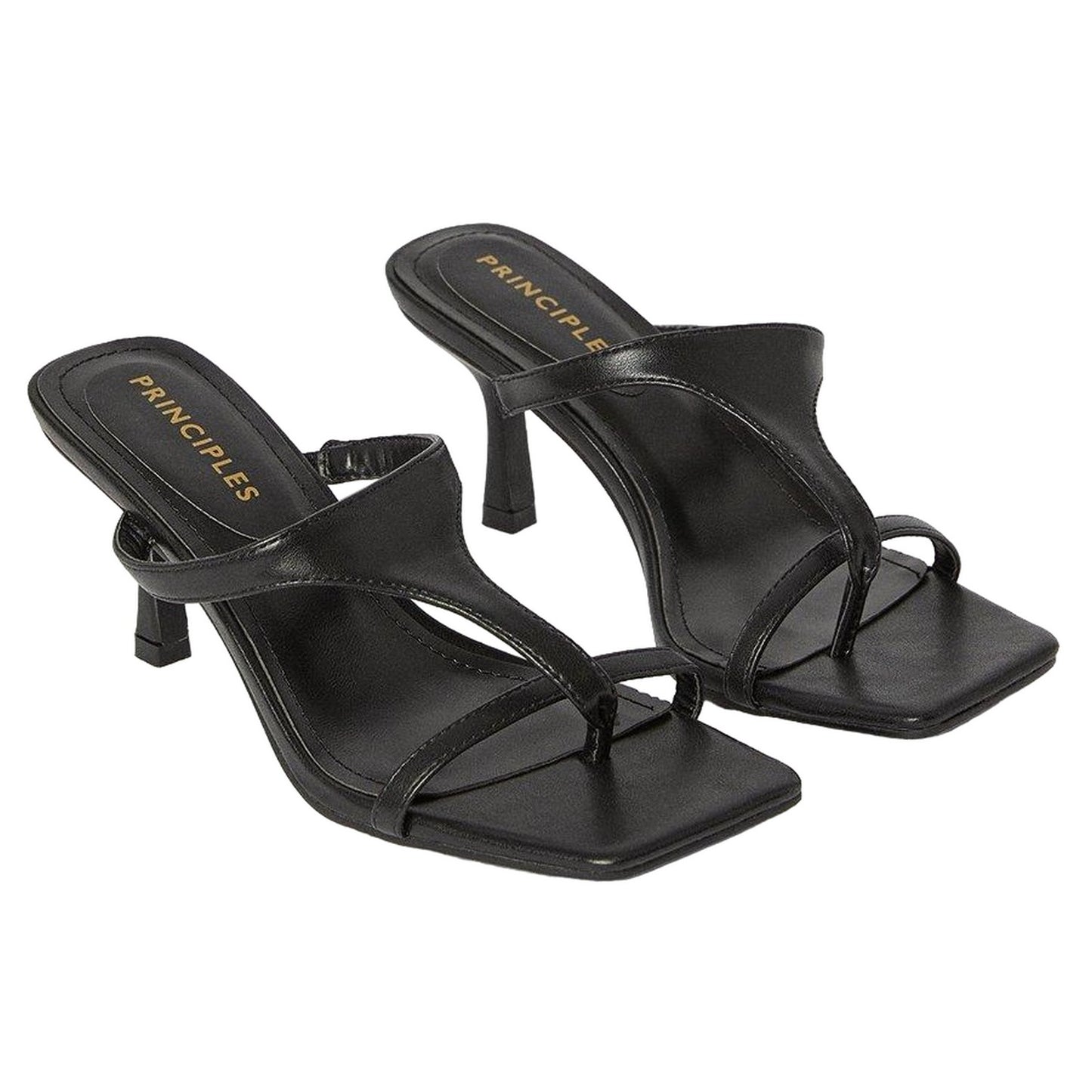 Black - Front - Principles Womens-Ladies Davina Toe Post Medium Heel Mules