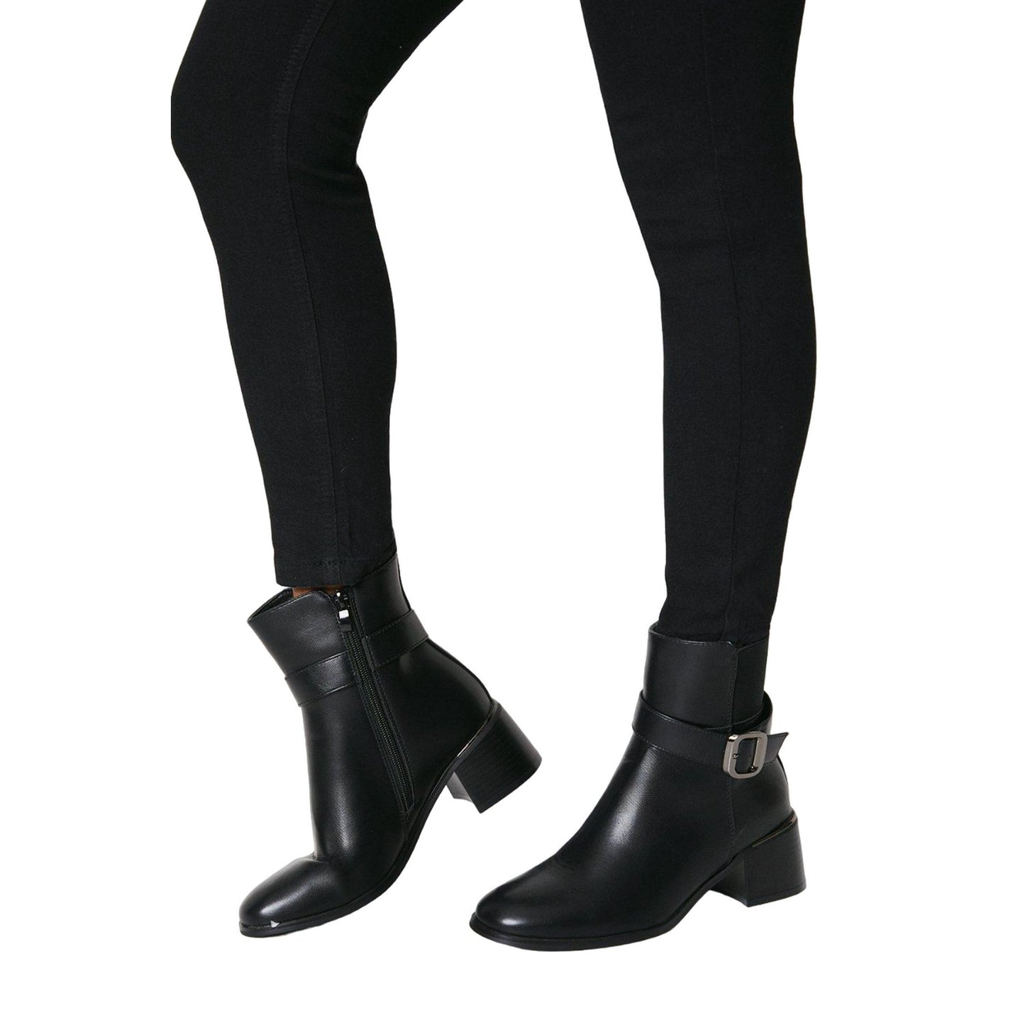 Black - Side - Principles Womens-Ladies Oriana Adjustable Strap Block Heel Ankle Boots