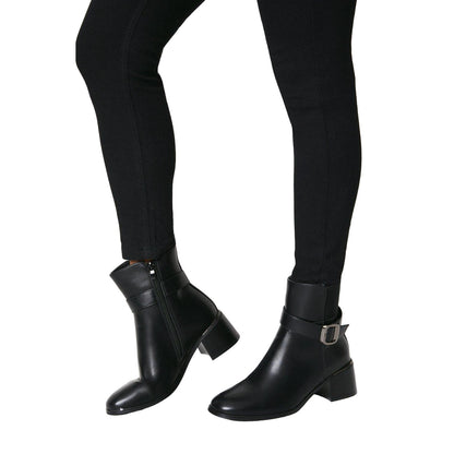 Black - Side - Principles Womens-Ladies Oriana Adjustable Strap Block Heel Ankle Boots