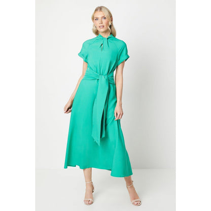 Green - Front - Debenhams Womens-Ladies Twist Neck Fitted And Flared Midi Dress