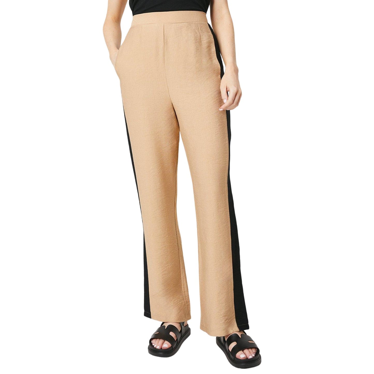 Tan - Front - Debenhams Womens-Ladies Side Stripe Trousers
