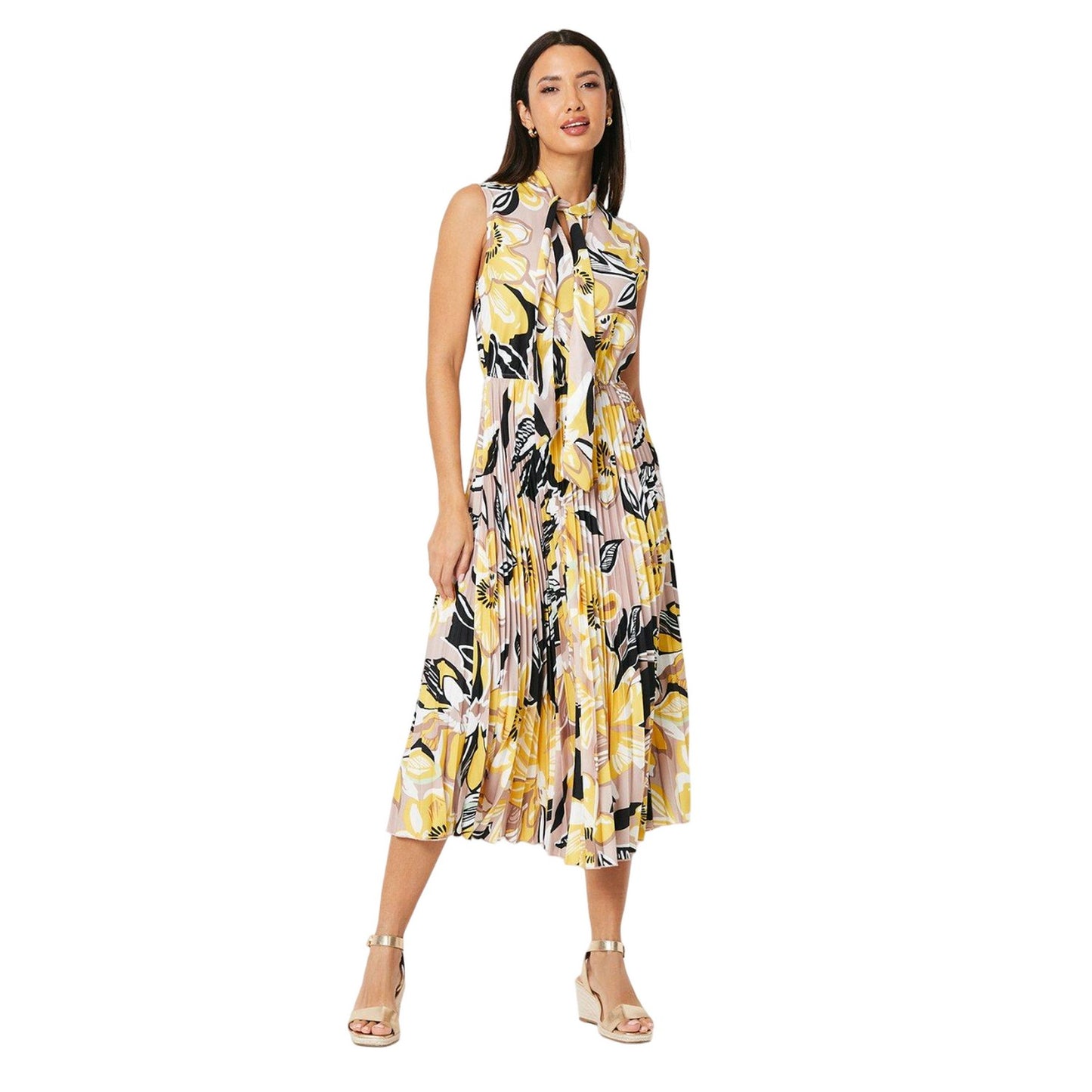 Stone - Front - Principles Womens-Ladies Tie Neck Sleeveless Midi Dress