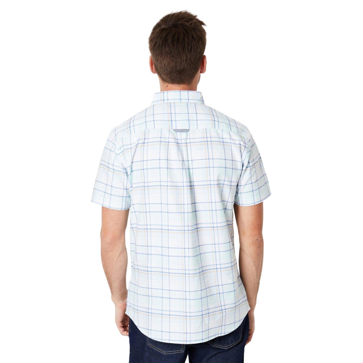 Aqua - Back - Maine Mens Grid Checked Short-Sleeved Shirt