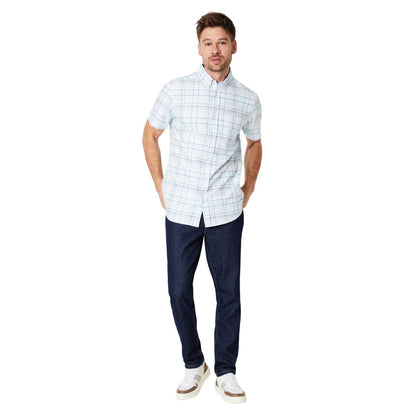 Aqua - Side - Maine Mens Grid Checked Short-Sleeved Shirt