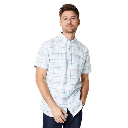 Aqua - Front - Maine Mens Grid Checked Short-Sleeved Shirt