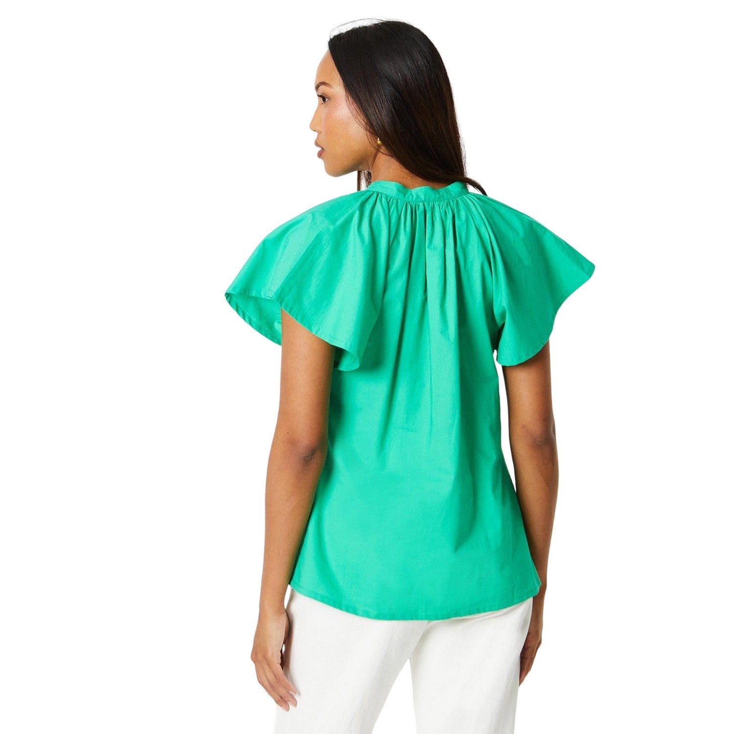 Green - Back - Principles Womens-Ladies Cotton Flutter Top