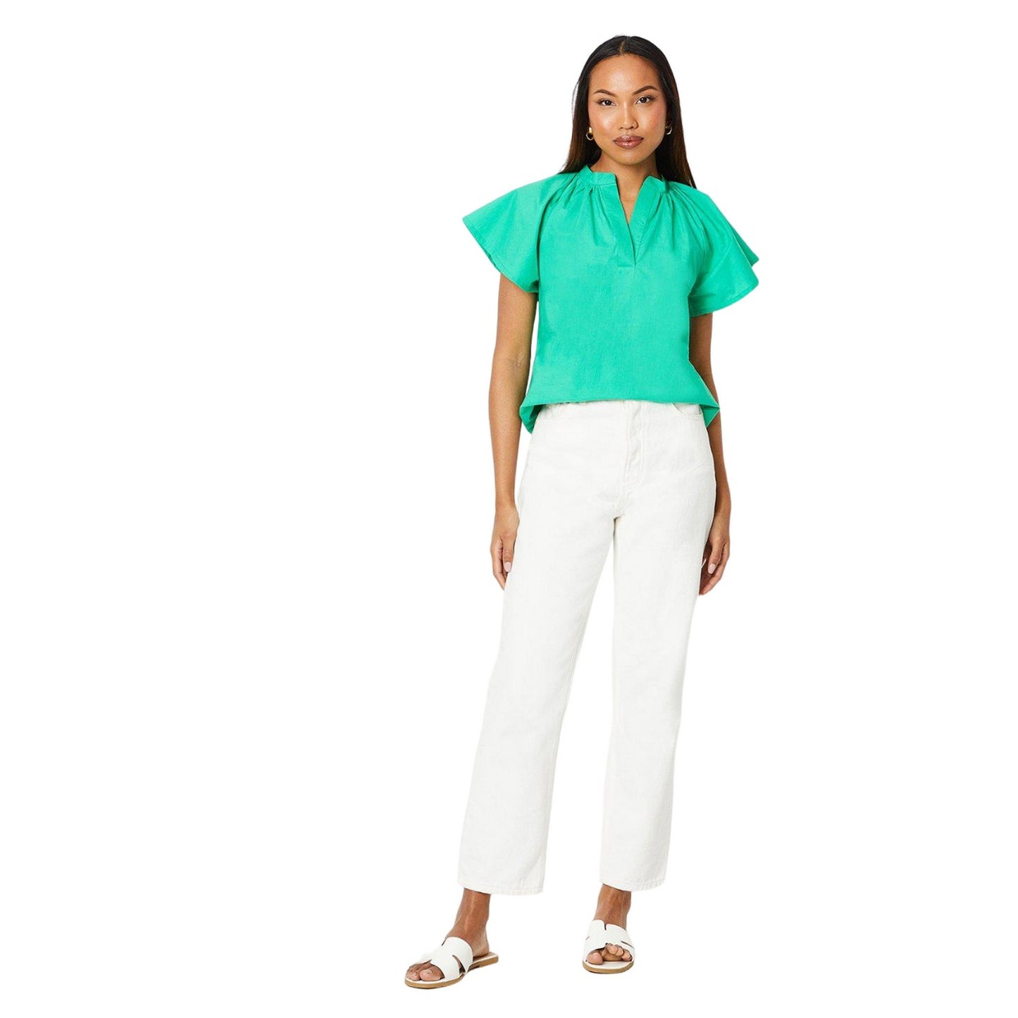 Green - Side - Principles Womens-Ladies Cotton Flutter Top