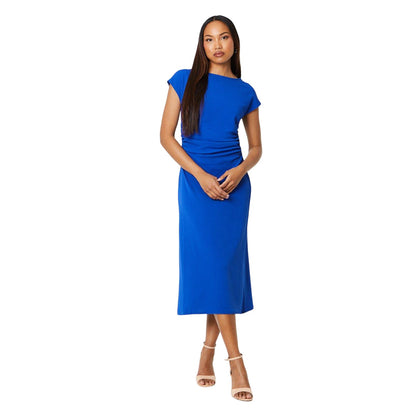 Blue - Front - Debenhams Womens-Ladies Textured Jersey Ruched Side Midi Dress