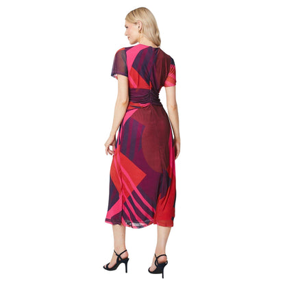 Pink - Back - Principles Womens-Ladies Geometric Mesh Twist Waist Midi Dress