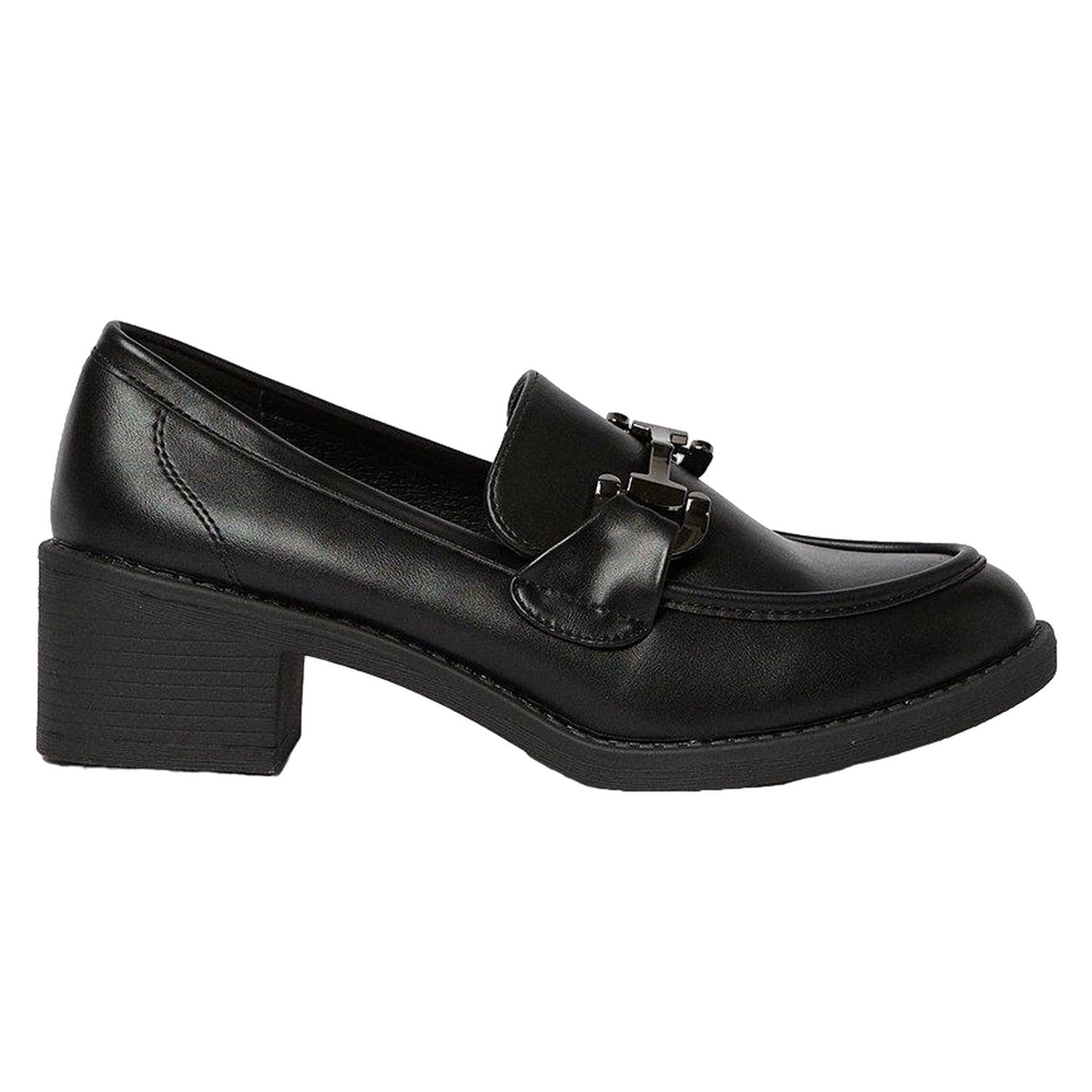 Black - Back - Principles Womens-Ladies Carlie Snaffle Detail Medium Heel Loafers