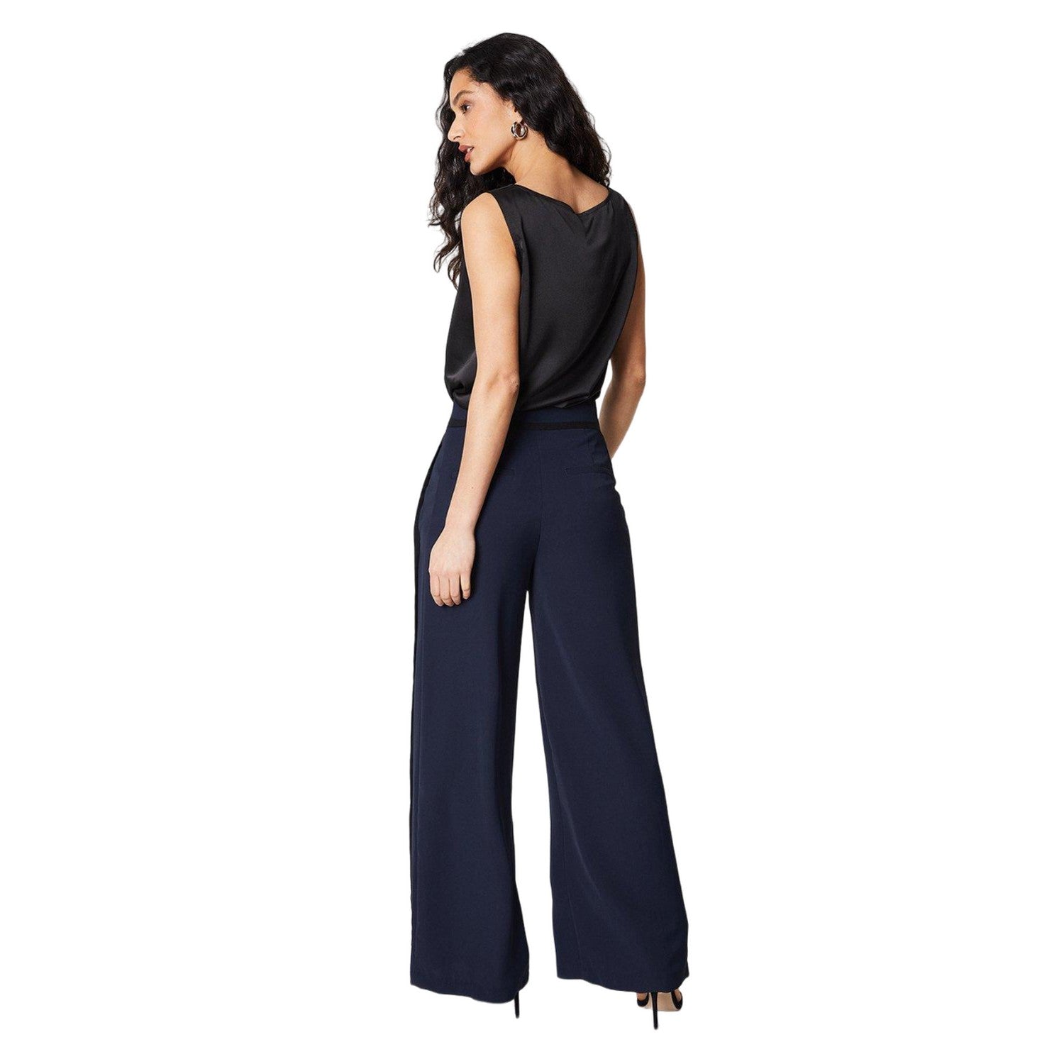 Navy - Back - Principles Womens-Ladies Piped Wide Leg Trousers