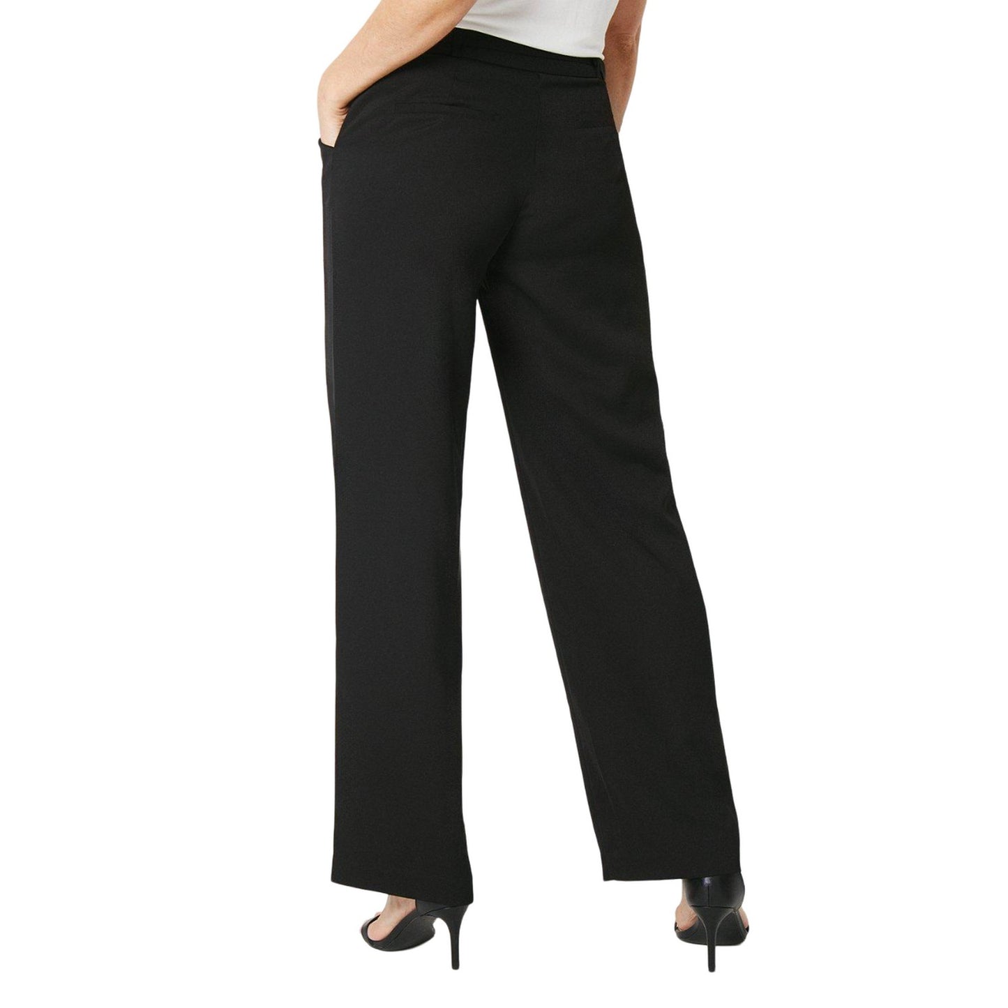 Black - Back - Principles Womens-Ladies Integrated Belt Wide Leg Trousers
