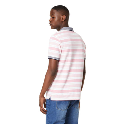 Pink - Back - Maine Mens Double Stripe Polo Shirt