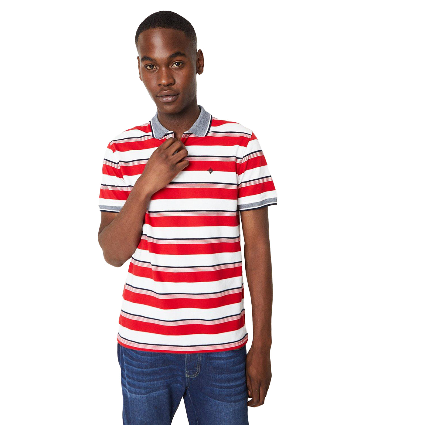 Red - Front - Maine Mens Contrast Striped Polo Shirt