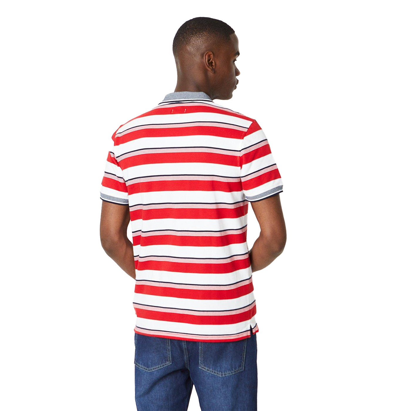 Red - Back - Maine Mens Contrast Striped Polo Shirt