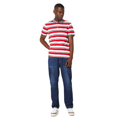 Red - Lifestyle - Maine Mens Contrast Striped Polo Shirt