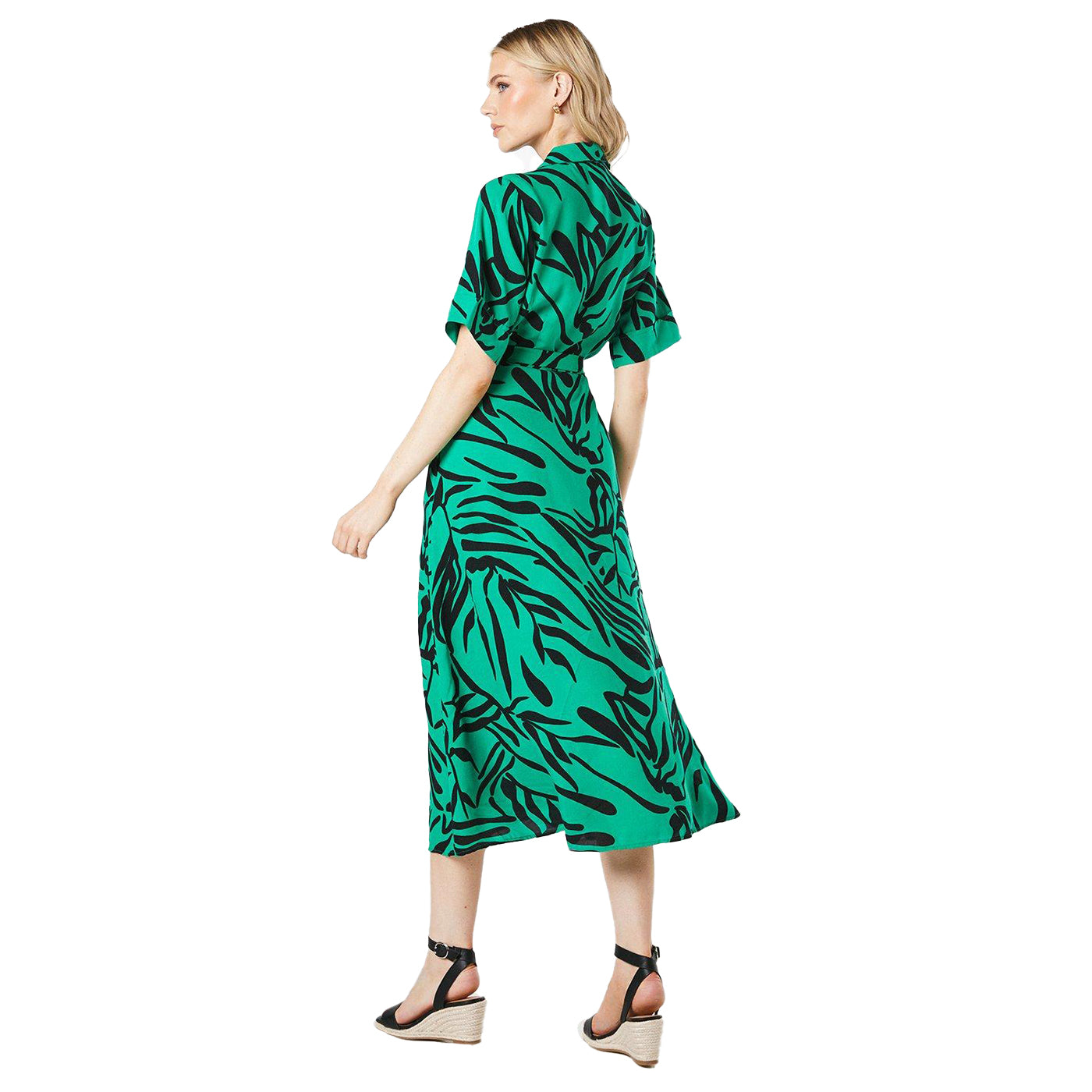 Green - Back - Principles Womens-Ladies Printed Belt Shirt Dress