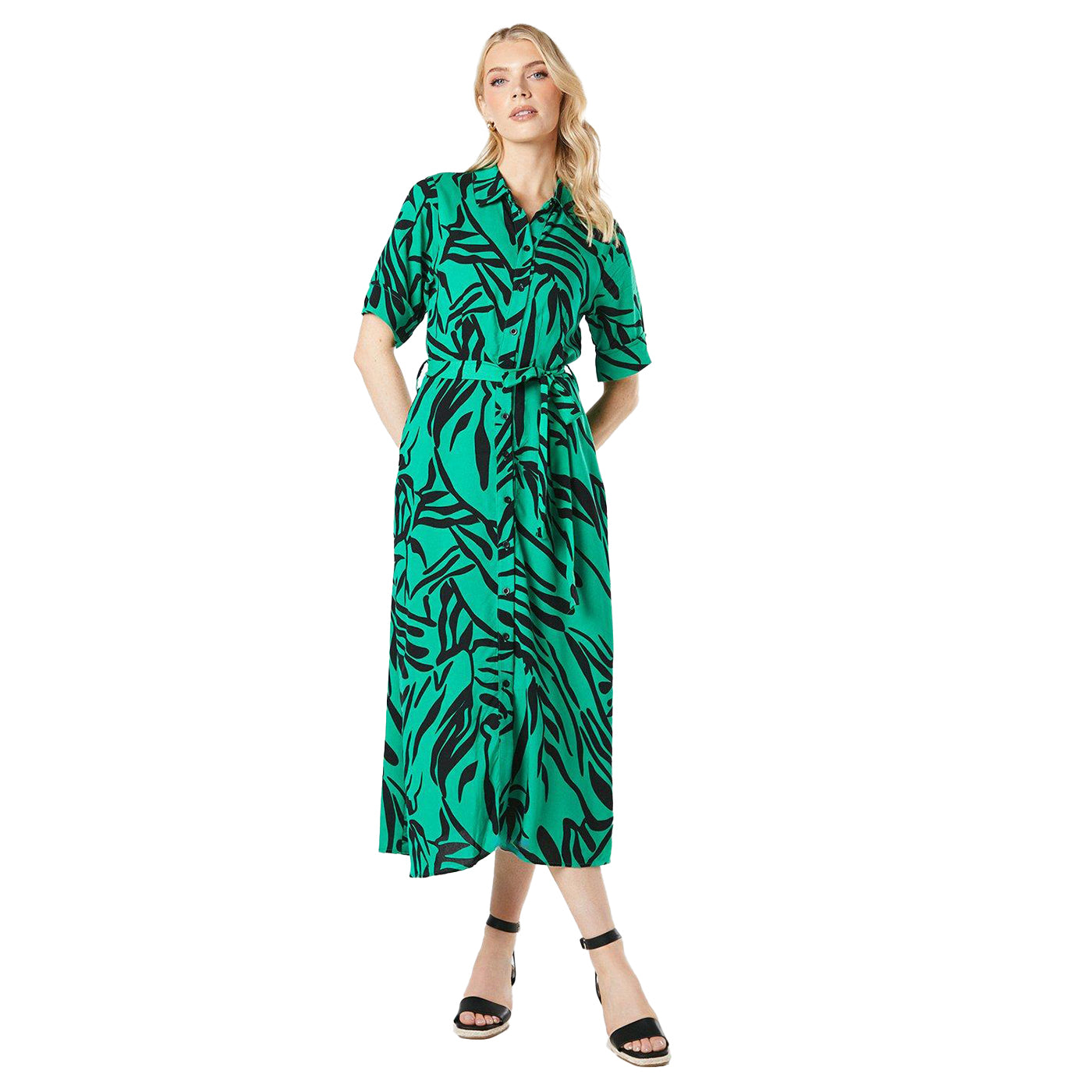 Green - Front - Principles Womens-Ladies Printed Belt Shirt Dress