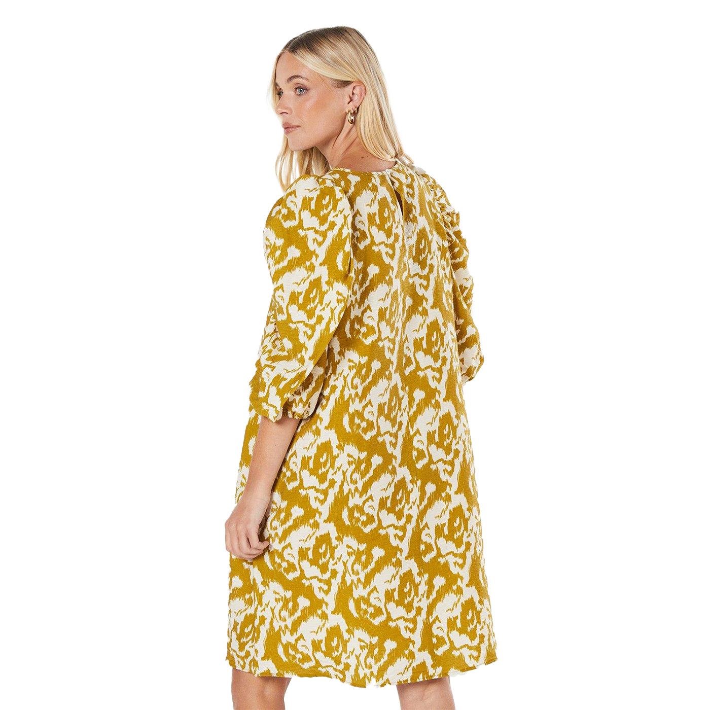 Chartreuse - Back - Principles Womens-Ladies Petite Puff Sleeve Shift Dress