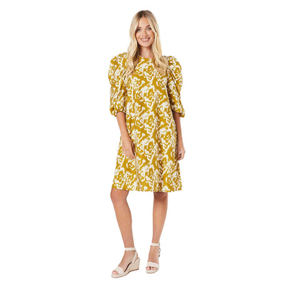 Chartreuse - Lifestyle - Principles Womens-Ladies Petite Puff Sleeve Shift Dress