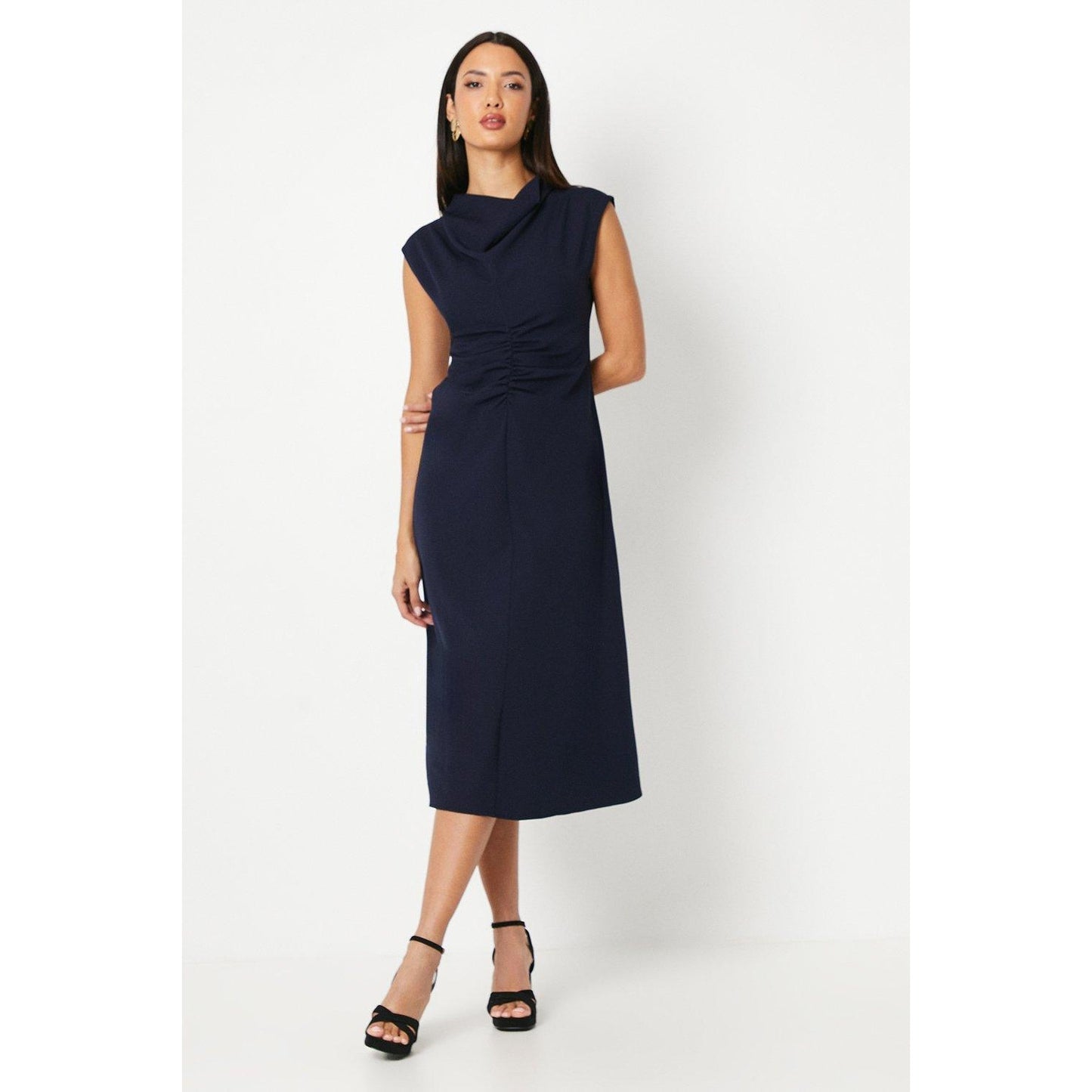 Navy - Front - Principles Womens-Ladies Cowl Neck Midi Dress