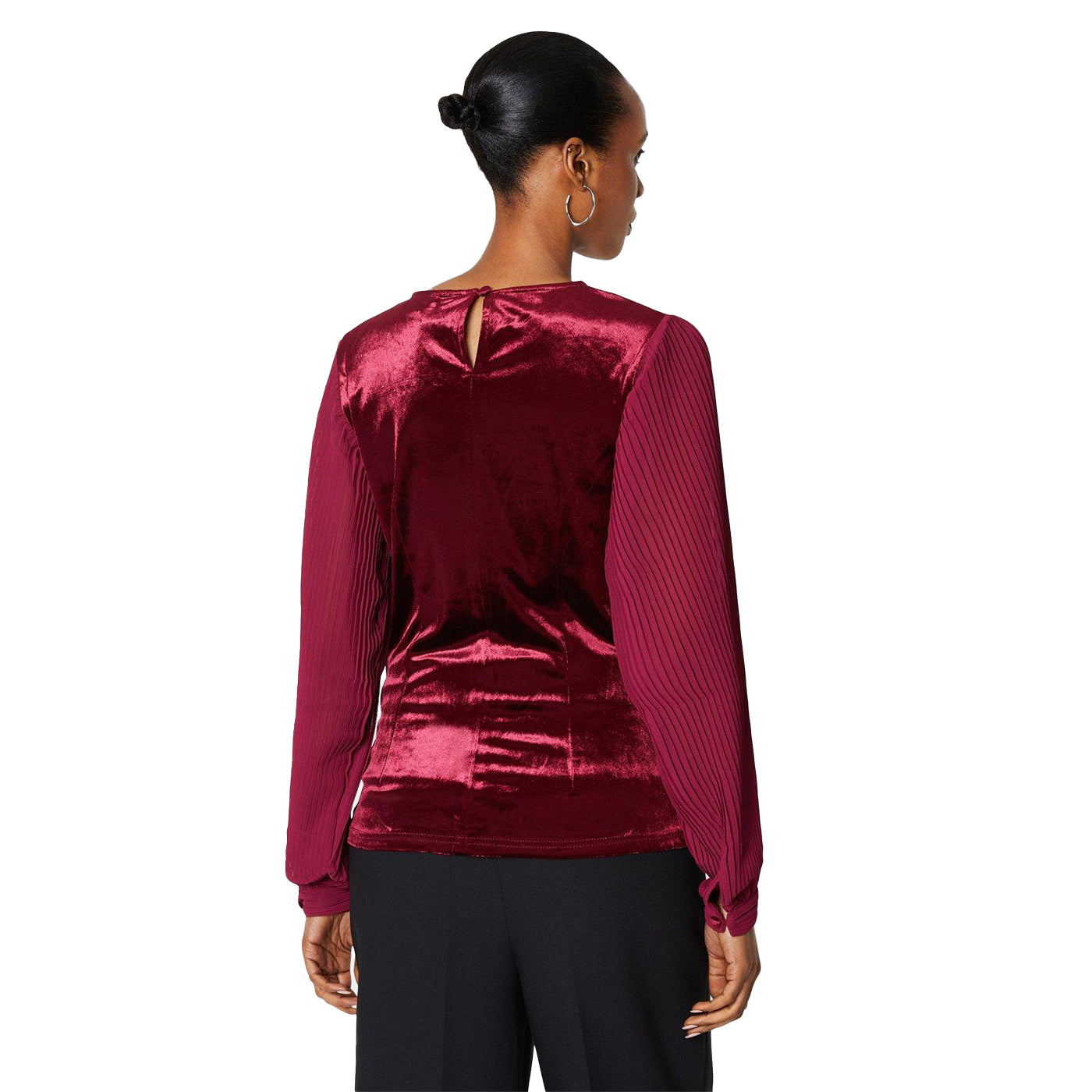 Berry - Back - Principles Womens-Ladies Velvet Pleated Sleeve Top
