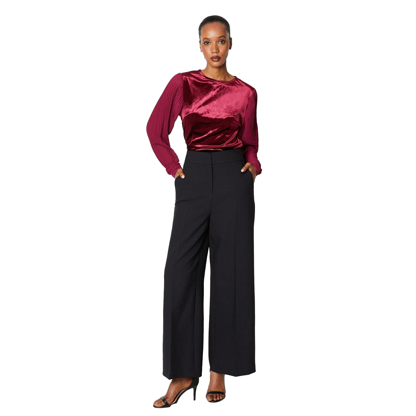 Berry - Lifestyle - Principles Womens-Ladies Velvet Pleated Sleeve Top
